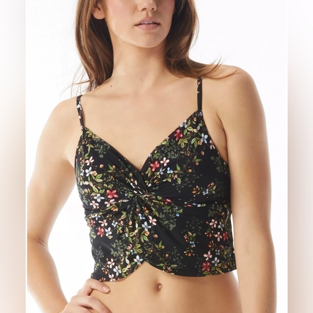 VINCE CAMUTO Women's Knotted Cropped Tankini Top, swimsuit black size S, new